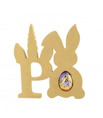 18mm Freestanding wooden Unicorn Letters with Creme Egg Holder Easter Rabbit - BT NEWS - 200mm Height